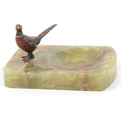 Lot 143 - Cold painted bronze pheasant, on an onyx ashtray