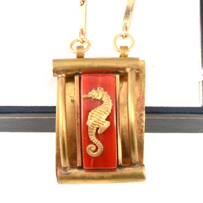 Lot 299 - 1930s Art Deco Hippocampe pendant and chain retailed by JHP of Paris