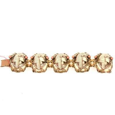 Lot 300 - 1930's Egyptian revival ivorine five panel bracelet