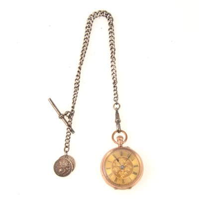 Lot 316 - Lady's 9k fob watch, silver Albert watch chain.