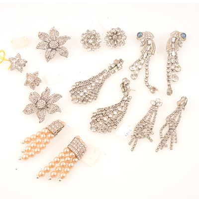 Lot 321 - Seven pairs of large diamante clear paste earrings, Kramer, Jewelcraft