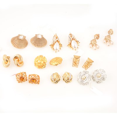 Lot 325 - Nine pairs of large costume jewellery earrings, Dior, Escada, Sarah Coventry, Coro