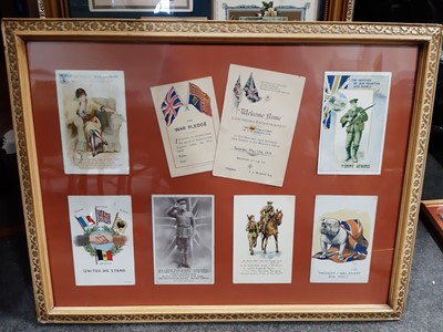 Lot 119 - WW1 and WW2 framed postcards and ephemera.