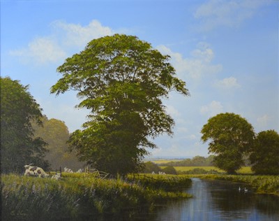 Lot 91 - Edward Hersey, English Landscape with cattle by a river