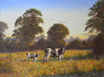 Lot 92 - Edward Hersey, Landscape with cattle in a field