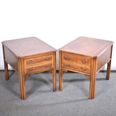 Lot 364 - Pair of reproduction mahogany lamp tables and a coffee table