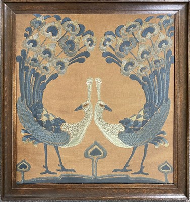 Lot 369 - Three needlework panels, including an Arts and Crafts longstitch panel.