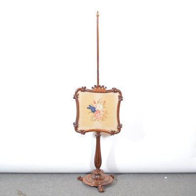 Lot 468 - Early Victorian rosewood pole screen, needlework panel.