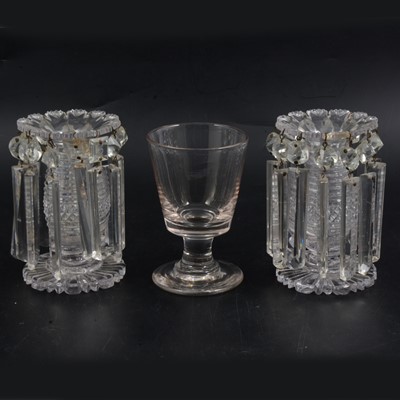 Lot 82 - Pair of Victorian glass lustres and a tavern rummer.
