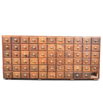 Lot 480 - Bank of modern elm apothecary drawers