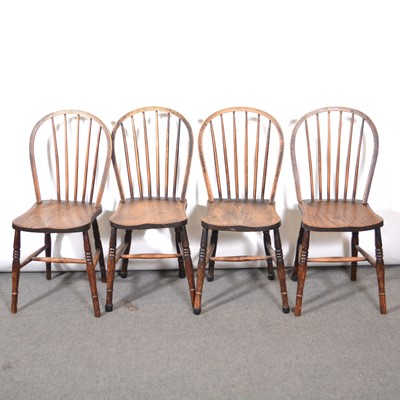 Lot 445 - Set of four Victorian beech and elm stick back kitchen chairs