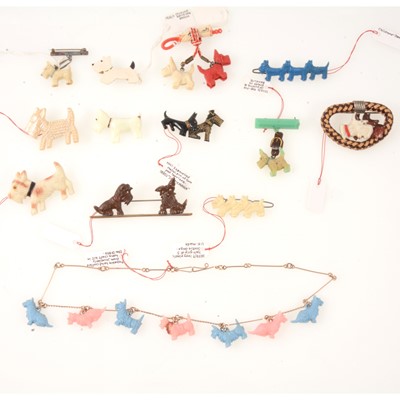 Lot 328 - One necklace and twelve vintage novelty small Scottie Dog brooches and pins.