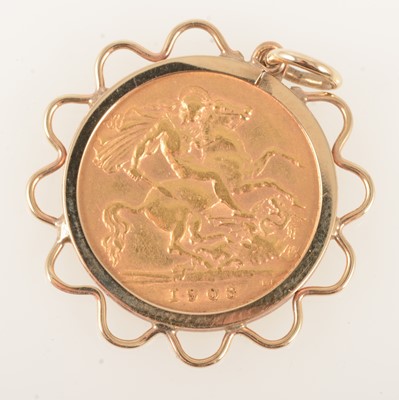 Lot 327 - Half Sovereign pendant, Edward VII, 1908.