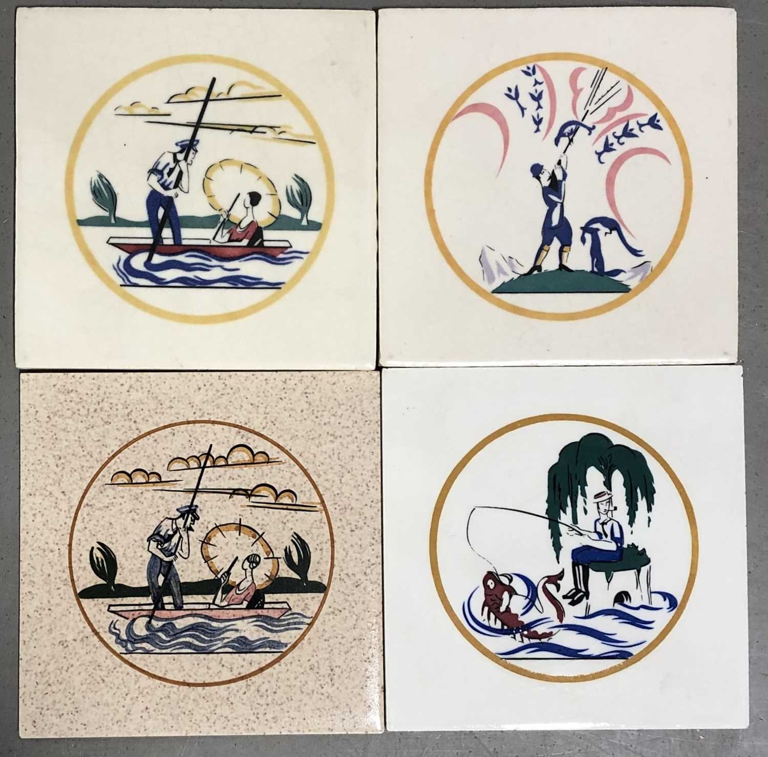 Lot 199 - Four hand-painted decorative tiles from the 'Sporting' series by Edward Bawden for Carters.