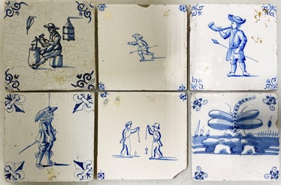 Lot 76 - Six Delftware tiles, circa 1800.