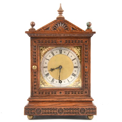 Lot 111 - Edwardian oak mantel clock, Winterhalder & Hofmeier movement