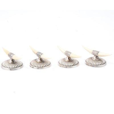 Lot 237 - Cased set of four silver and ivory knife rests by James Dixon & Sons, Sheffield 1898.