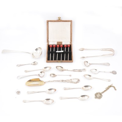 Lot 248 - Silver and plated flatware, silver chery top cocktail sticks - cased