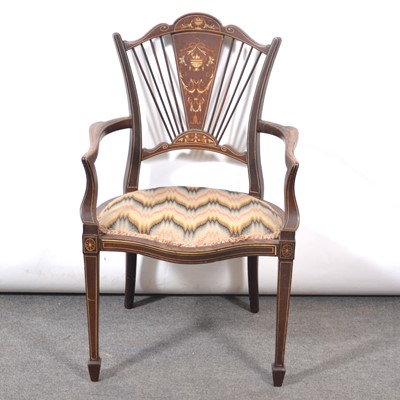 Lot 457 - Victorian inlaid mahogany elbow chair