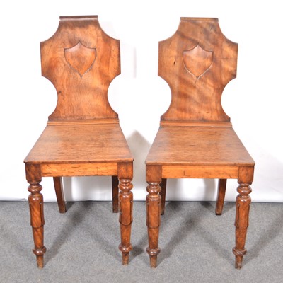 Lot 344 - Pair of Victorian satin walnut hall chairs.