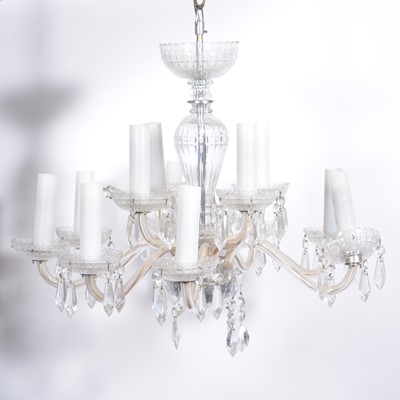 Lot 286 - Twelve-light, two-tier glass chandelier, with electric candle fitments.