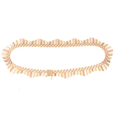 Lot 297 - A 9 carat multi colour gold fringe necklace.