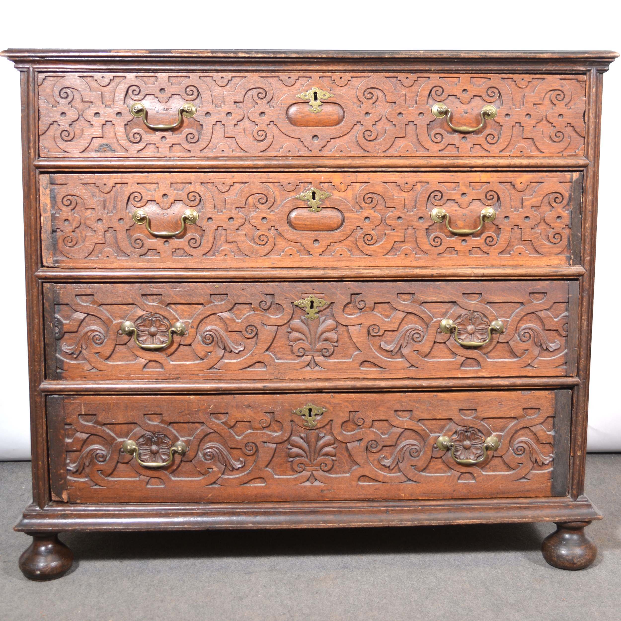 Lot 411 Oak chest of drawers in the Jacobean style,