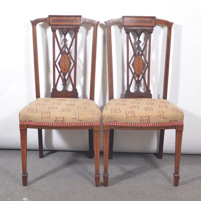 Lot 454 - Pair of Edwardian inlaid mahogany salon chairs.