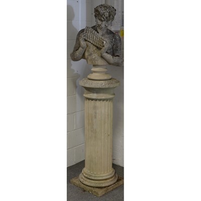 Lot 538 - Stone garden statue bust, Pan, fluted column