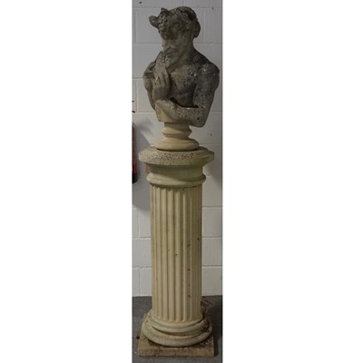 Lot 538 - Stone garden statue bust, Pan, fluted column