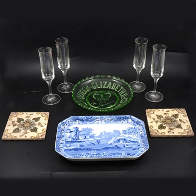Lot 67 - Cristalleria di Firenze champagne flutes, Victorian tiles and other ceramics and glasswares.