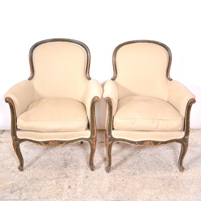 Lot 445 - Pair of Louis XV style painted bergeres.