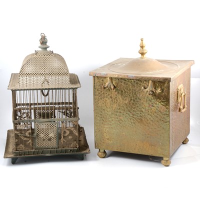 Lot 74 - Vintage birdcage and a bras coal box.