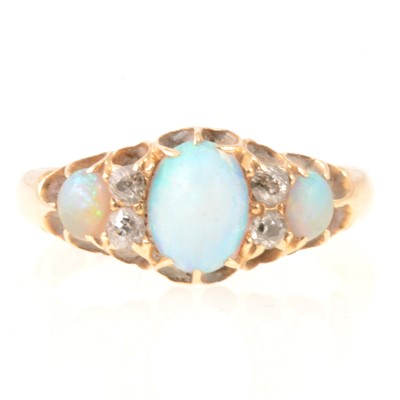 Lot 284 - Victorian opal and diamond half hoop ring.