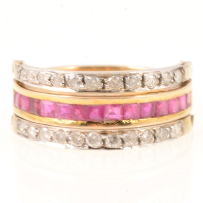 Lot 282 - Ruby and diamond three row eternity style ring, hinged swivel ring.