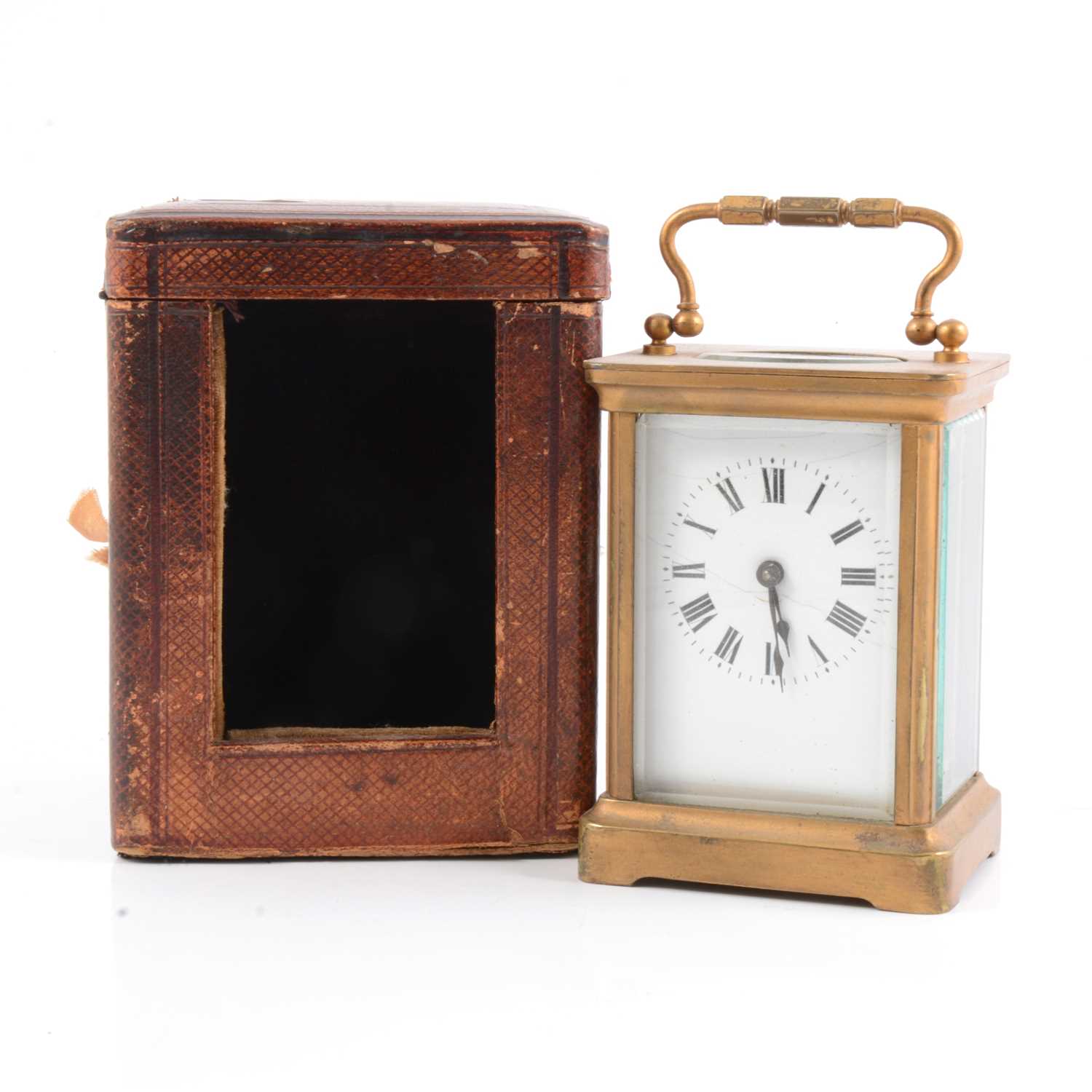 Lot 96 - French brass carriage clock in a leather case