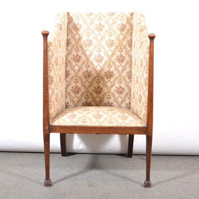 Lot 387 - Edwardian mahogany high-back easy chair.