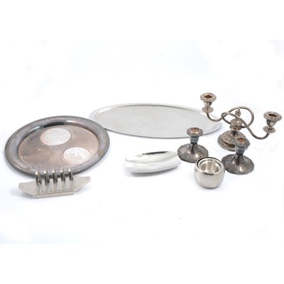 Lot 139 - Silver-plated wares, stainless steel breakfast set and a white metal charger.