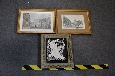 Lot 353 - Five views and maps of Leicestershire and two Middle Eastern painted panels