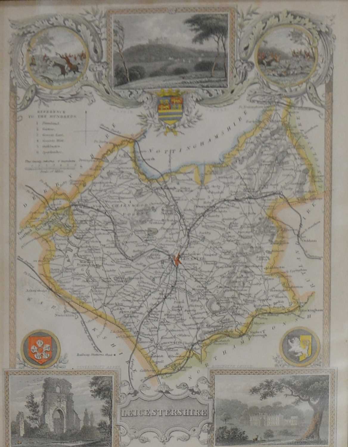 Lot 353 - Five views and maps of Leicestershire and two Middle Eastern painted panels