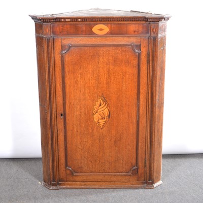 Lot 416 - George III oak and mahogany hanging corner cupboard