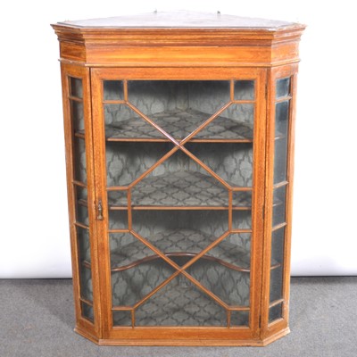 Lot 407 - Late Victorian inlaid mahogany hanging corner cabinet