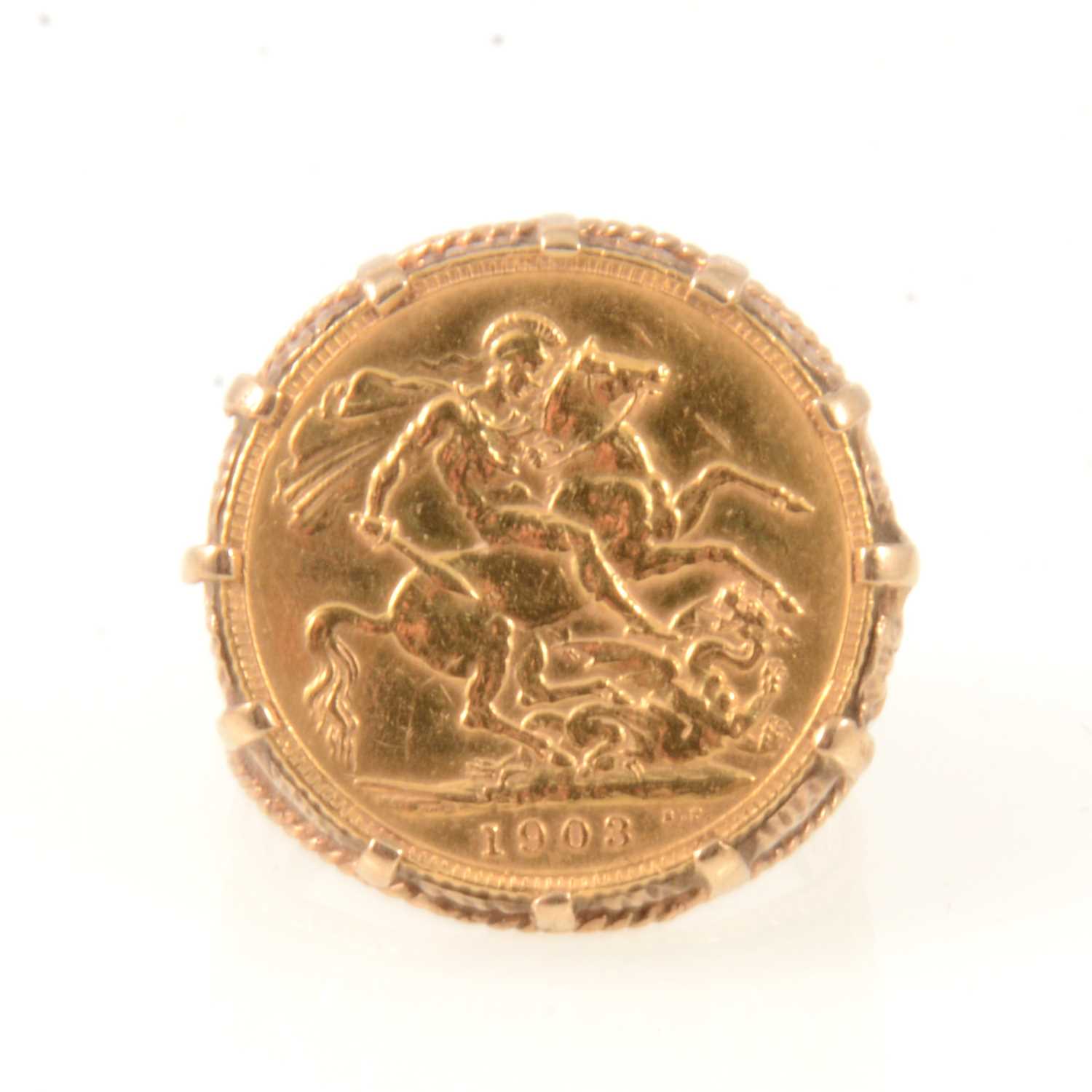 Lot 303 - A Gold Full Sovereign ring, Edward VII 1903.