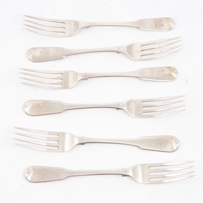 Lot 260 - Six silver table forks, London 1813, Fiddle pattern