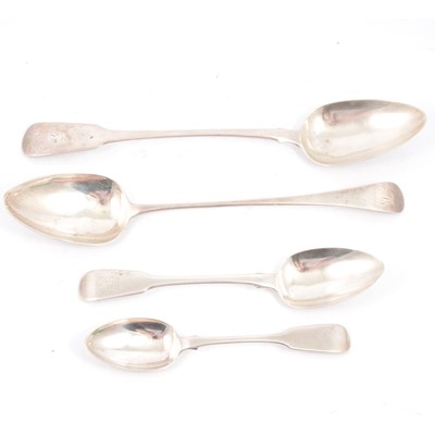Lot 256 - Two George III serving spoons, two tablespoons.
