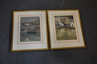 Lot 372 - Fred Dearden - a pair of Cornish harbour scenes, Polperro