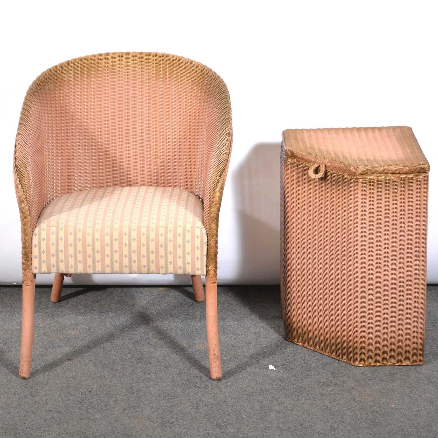 Lot 548 - Pink Lloyd Loom bedroom chair, and a similar corner linen bin