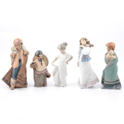 Lot 2 - Five Lladro and Nao figures.