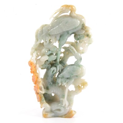 Lot 101 - Nephrite jade carving of two cranes in a pine tree.
