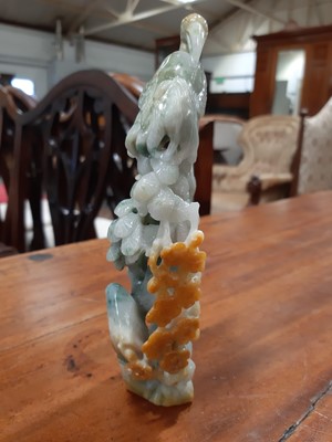 Lot 101 - Nephrite jade carving of two cranes in a pine tree.